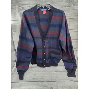 Vintage Pendleton Woolen Mills Blue Rainbow Striped Mens Cardigan Large 1970’s